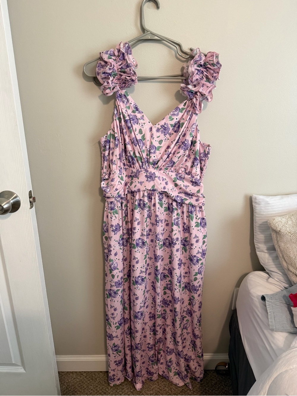 Grace Karin Pink Floral Maxi Dress with Purple Roses